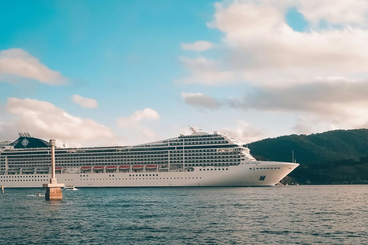 Cruise ship sailing along in the water