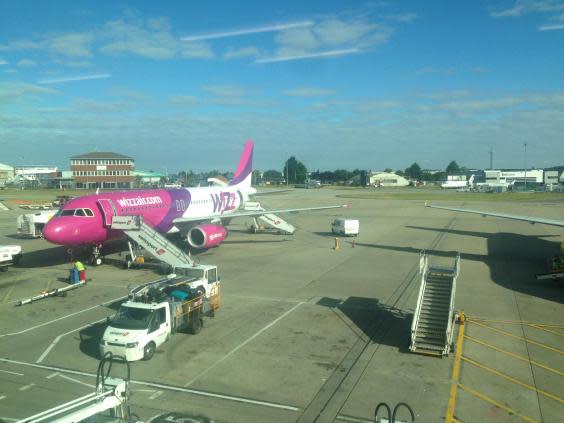 All aboard: Wizz Air Airbus jet at Luton Airport (Simon Calder)