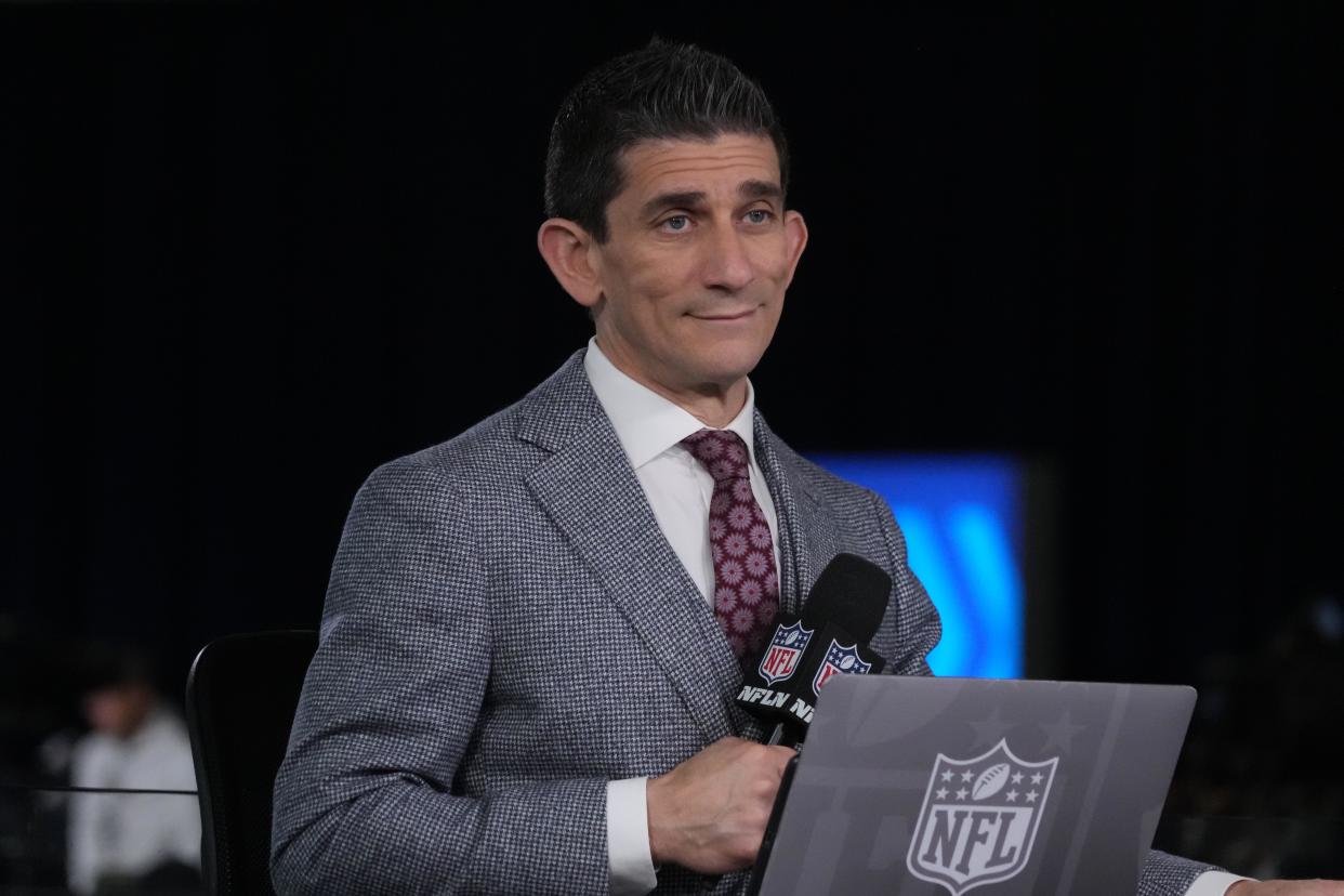 Feb 28, 2023; Indianapolis, IN, USA; NFL Network host Andrew Siciliano during the NFL combine at the Indiana Convention Center. Mandatory Credit: Kirby Lee-USA TODAY Sports