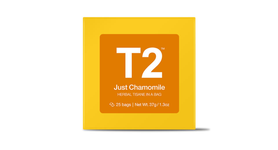 yellow and orange box of T2 Chamomile Tea, $13