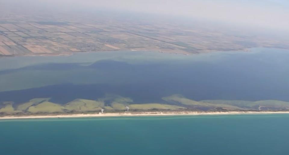 An aerial view of the sandbank.