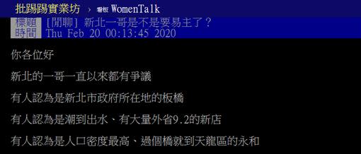 網友討論新北區域發展。（圖／翻攝自PTT）