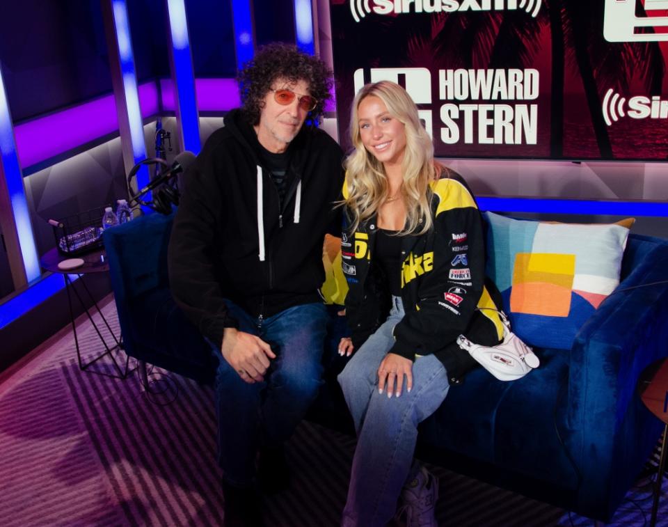 MIAMI BEACH, FLORIDA – MAY 02: Howard Stern and Alix Earle pose at The Howard Stern Show at the SiriusXM Miami studios on May 02, 2023 in Miami Beach, Florida. (Photo by Jason Kaplan/ Getty Images for SiriusXM)