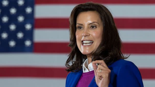 PHOTO: In this Oct. 16, 2020 file photo Michigan Governor Gretchen Whitmer speaks at Beech Woods Recreation Center in Southfield, Mich.. (Jim Watson/AFP via Getty Images, FILE)