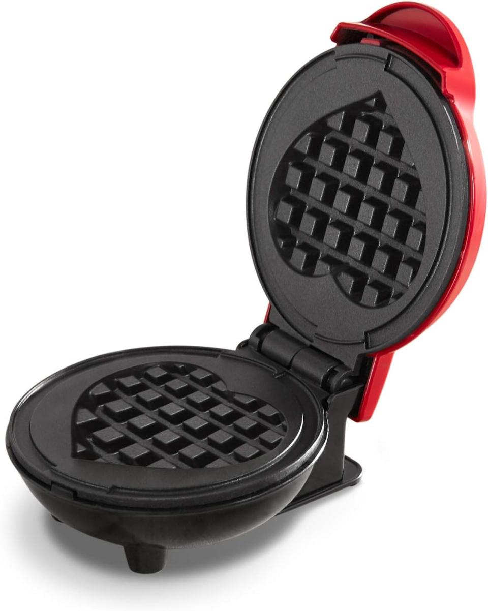 red and black heart waffle maker