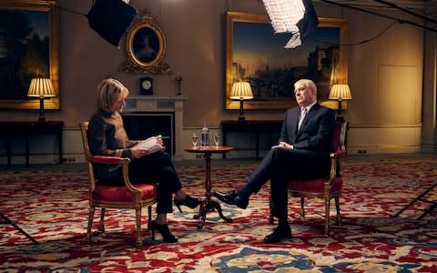 The Duke of York, speaking for the first time about his links to Jeffrey Epstein in an interview with BBC Newsnight's Emily Maitlis. - Credit: MARK HARRISON/BBC