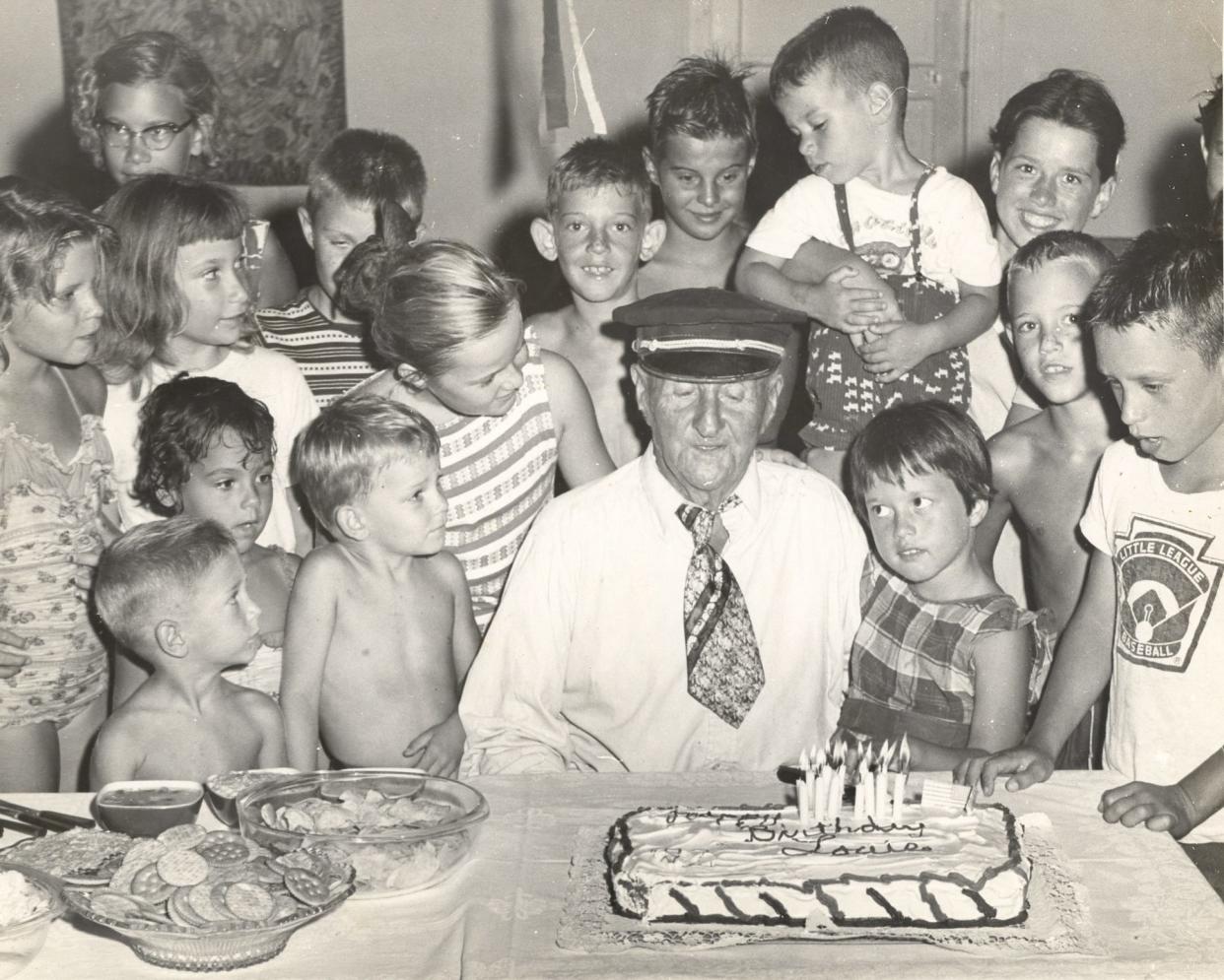 Old Salt Capt. Lou Bartling, born at Bremerhaven, Germany, on July 4, 1865, was the "center of attention at a birthday party when 50 children and 100 adults showered him with gifts at 2 p.m. yesterday. The party was held at the Sandpiper at the ocean beach. The Sandpiper furnished cake and refreshments, and Captain Bartling received many gifts of clothing, money, and furnishing for his houseboat home. Tears came to the old man’s eyes as he said, 'This is my first birthday party in my whole life.'"