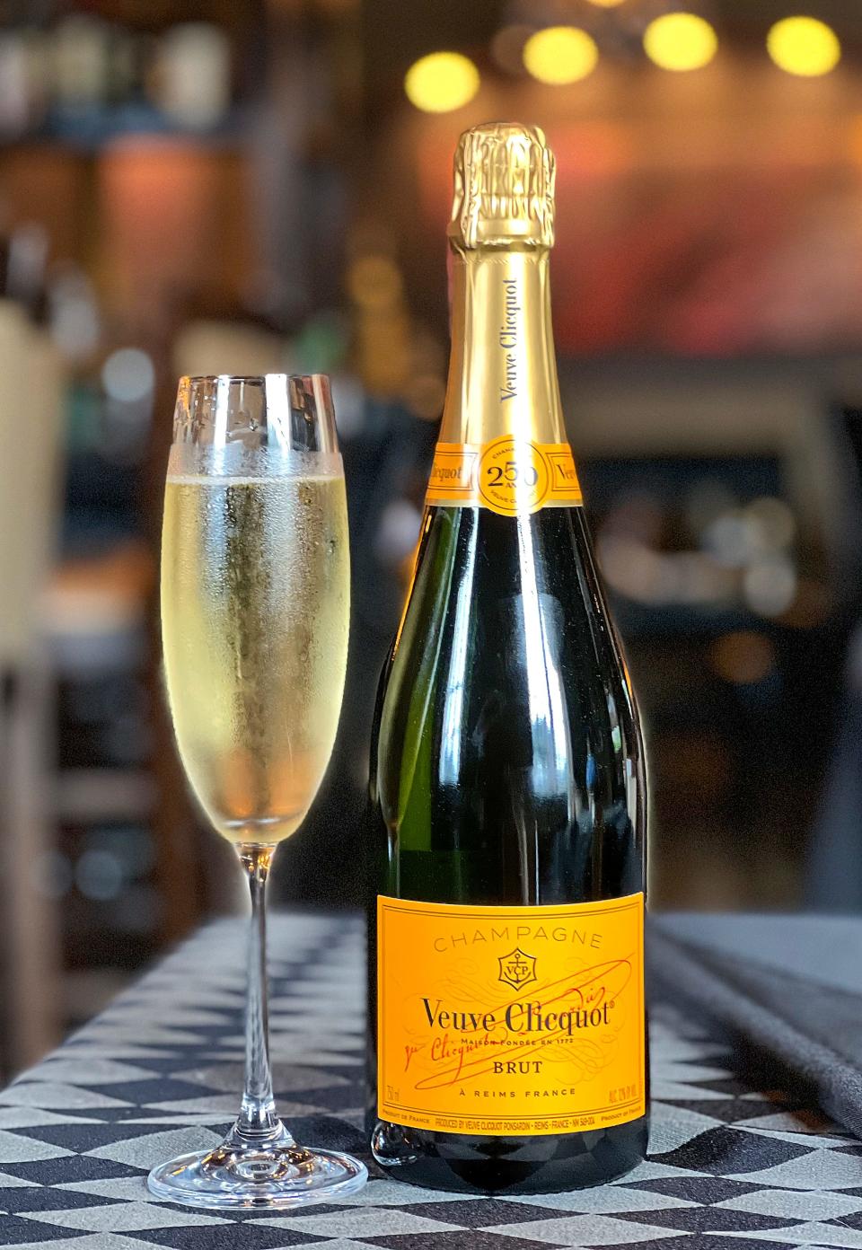 Veuve Clicquot brut is $18 per glass at Regency Wines in Fairlawn.