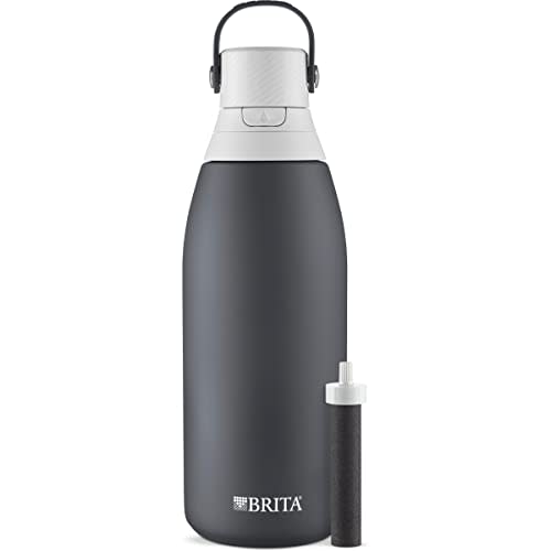 Brita Insulated Filtered Water Bottle with Straw, Reusable, Stainless Steel Metal, Carbon, 32 Ounce (AMAZON)