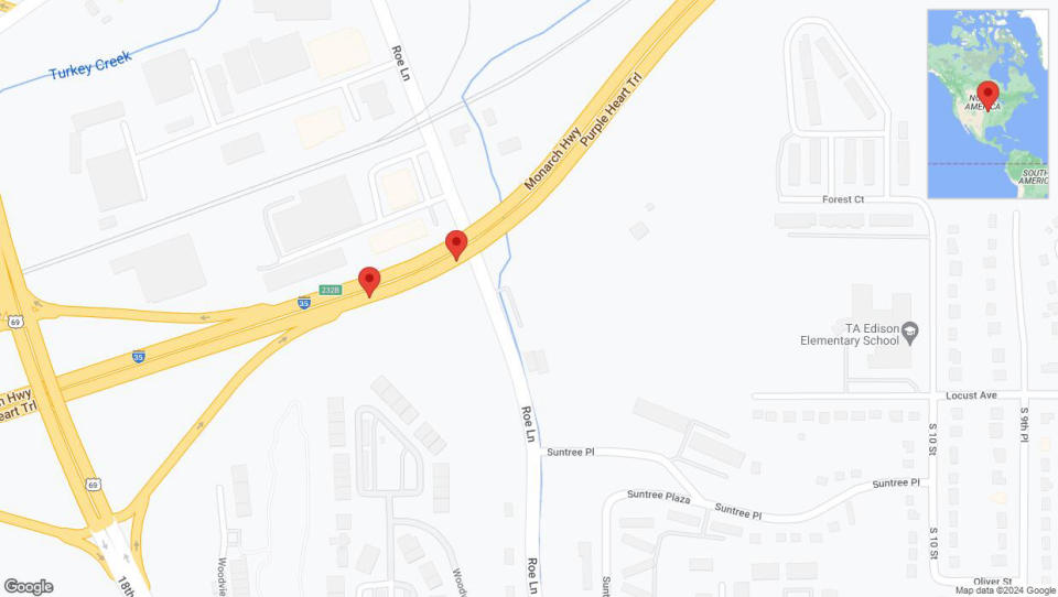 A detailed map showing the road affected due to 'I-35 closed in Kansas City through March 22' on June 2 at 11:45 p.m.