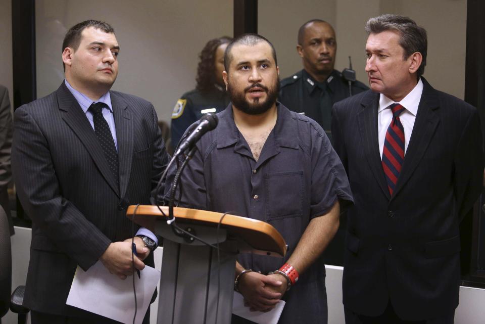 George Zimmerman speaks to judge during a first-appearance hearing in Sanford, Florida