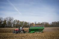 Corn is harvested from a field on Hodgen Farm in Roachdale