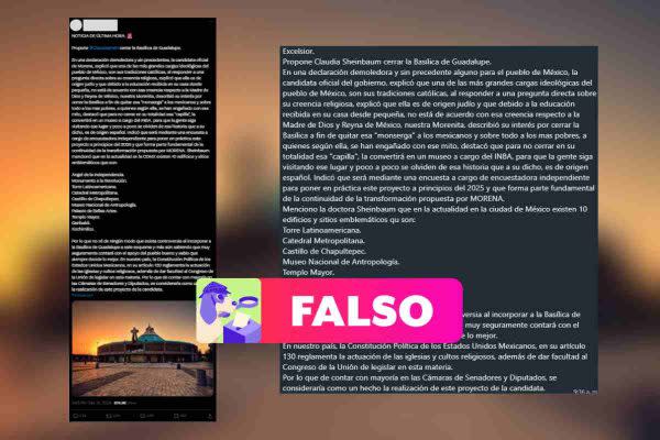 Capturas de pantalla de publicaciones que desinforma sobre supuesto cierre de Basílica de Guadalupe