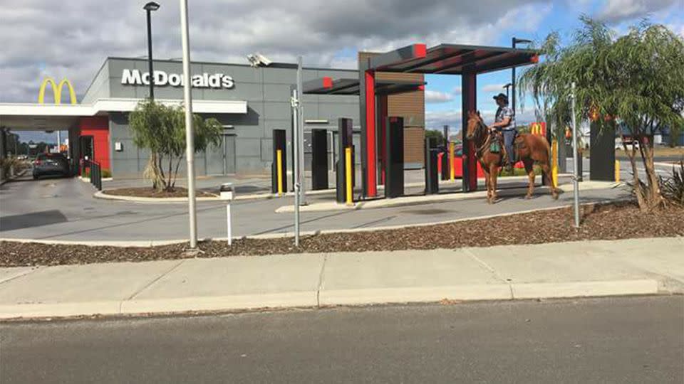 No horsin, Luke Ieraci was turned away by Maccas after attempting to pick up a soft serve on his horse. Source: Facebook