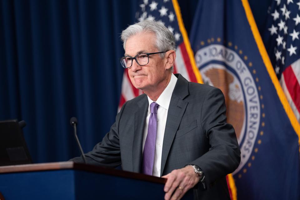 U.S. Federal Reserve Chairman Jerome Powell attends a press conference on March 20, 2024 in Washington, DC, USA. On Wednesday, the Federal Reserve kept interest rates unchanged at 5.25% to 5.5%, a 22-year high, following recent consumer sentiment. Data shows that inflationary pressures continue.  (Photo provided by Liu Jie/Xinhua via Getty Images)