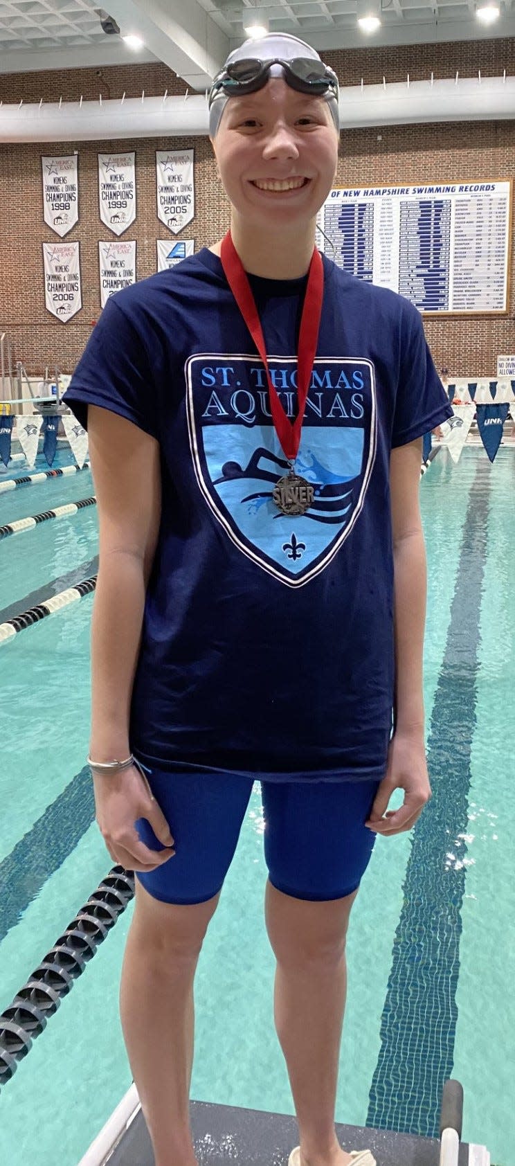St. Thomas Aquinas' Morgan Batchelder placed second in the 100-yard freestyle at Saturday's Division II state swim meet at the University of New Hampshire.