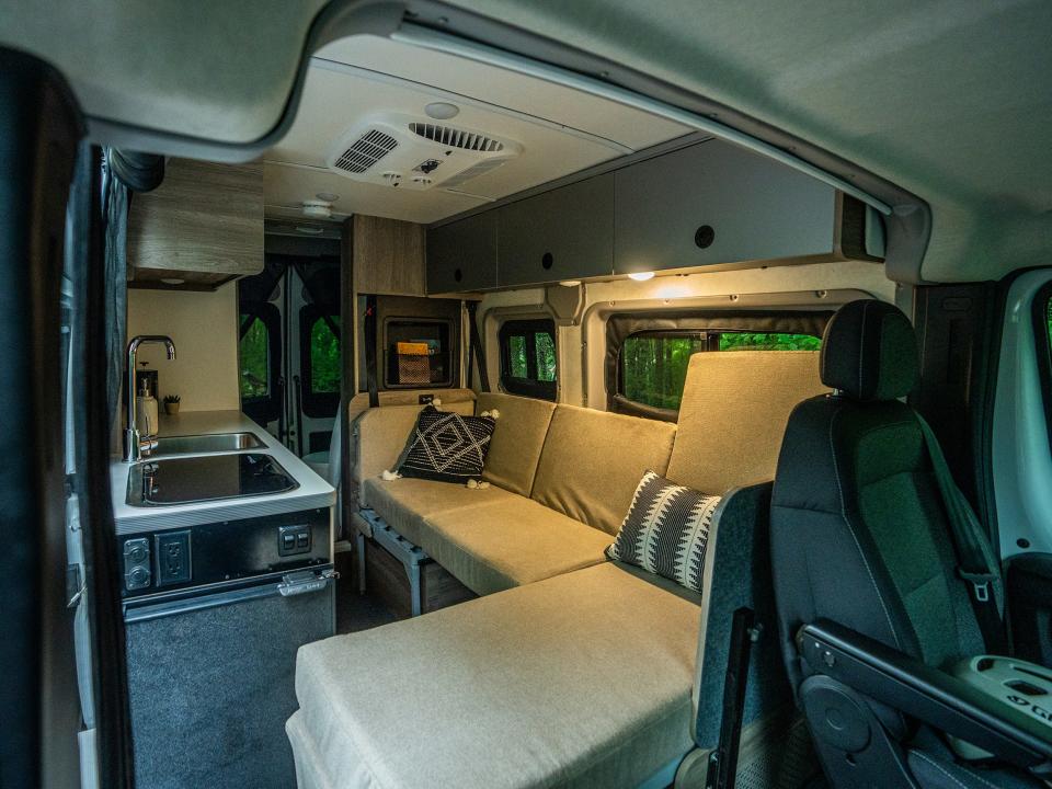 The dinette and kitchen in the Winnebago Solis Pocket 36B