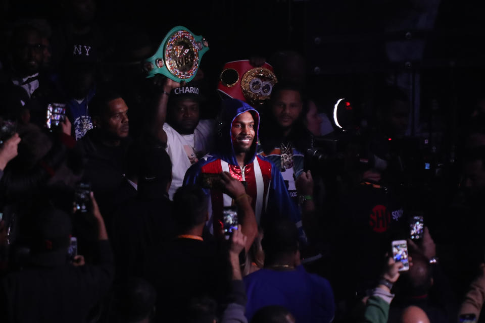 NEW YORK, NY - DECEMBER 07: Jermall Charlo makes his way to the ring prior to his fight against Dennis Hogan at Barclays Center on December 7, 2019 in New York City. (Photo by Edward Diller/Getty Images)