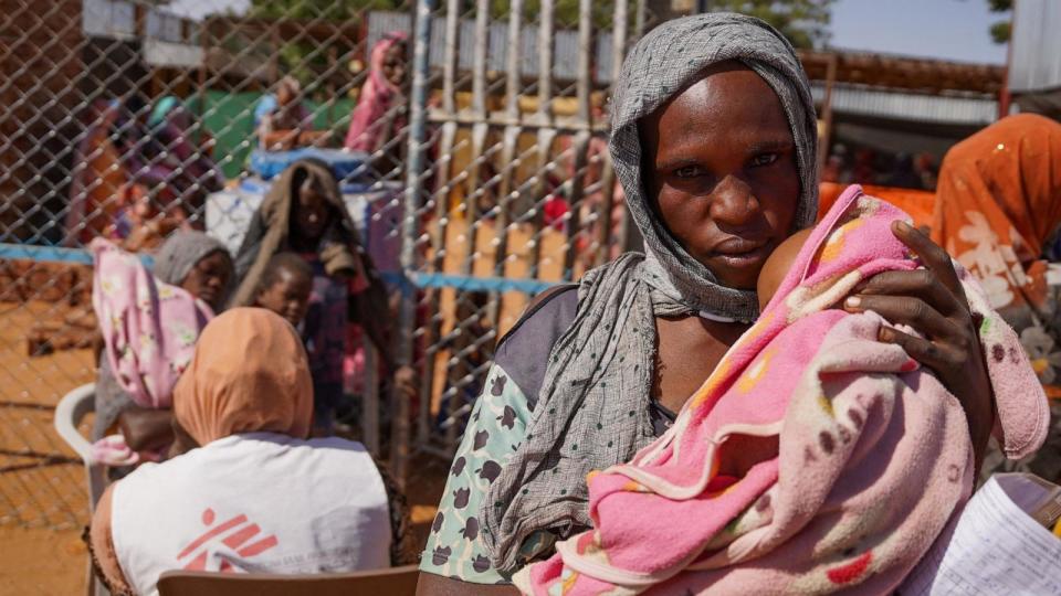 PHOTO: A handout photograph, shot in January 2024, shows a woman and baby at the Zamzam displacement camp, close to El Fasher in North Darfur, Sudan. (Mohamed Zakaria/via Reuters)