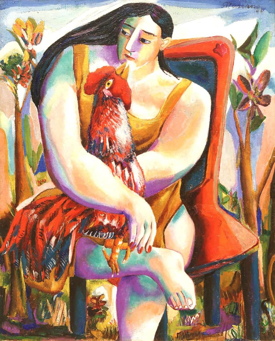 ‘Mujer con gallo’, 1941, óleo sobre lienzo, 31 1/8 x 26 pulgadas. Colección privada.