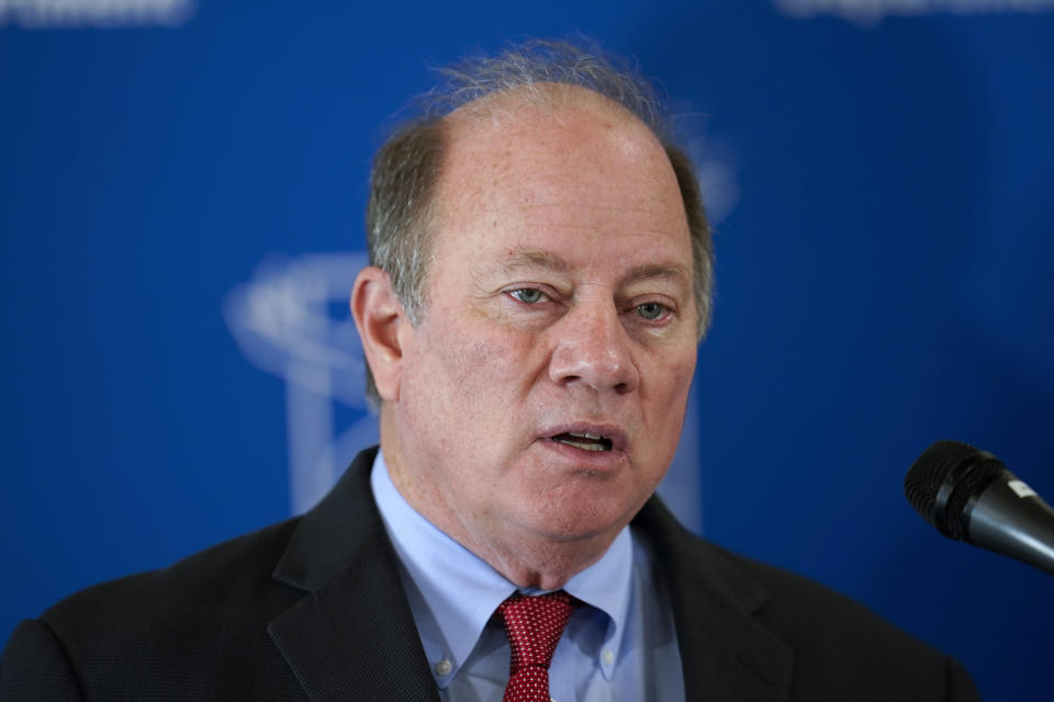 Detroit Mayor Mike Duggan speaks at a news conference.