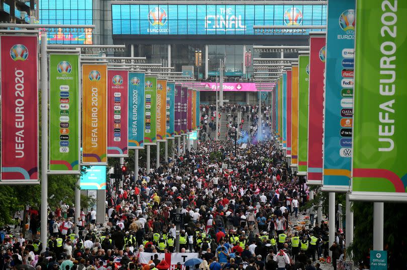 Thousands of football fans at Wembley ahead of the UEFA Euro 2020 Championship Final between Italy and England