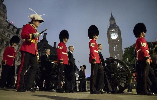 Rehearsals for the procession took place before dawn on Tuesday