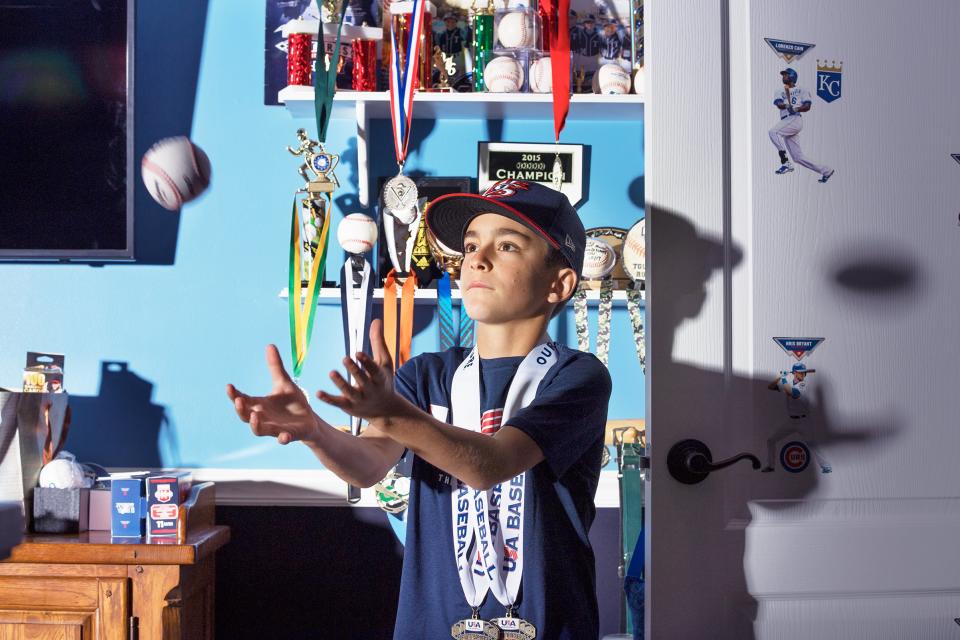 “I love working hard,” says Joey Erace, 10, who lives in southern New Jersey but has suited up for baseball teams based in California and Texas. His Instagram account @joeybaseball12 has more than 24,000 followers.