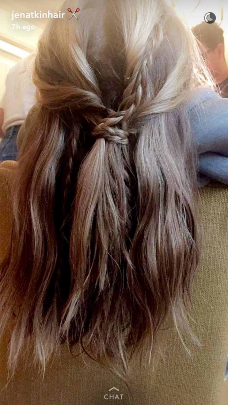 The details that Atkin featured on her Snapchat. (Photo: Snapchat/jenatkinhair)