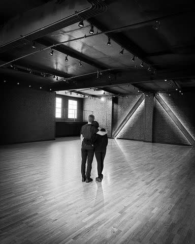 <p>Derek Hough/ Instagram</p> Derek Hough and Hayley Erbert inside a dance studio