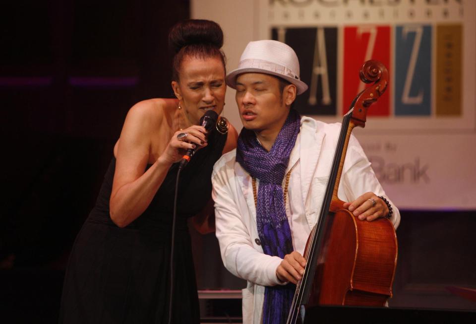 Tessa Souter sings with celloist Dana Leong at Kilbourn Hall at the 2015 Rochester International Jazz Festival.