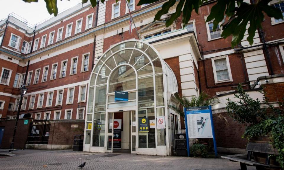 An entrance to St Mary’s hospital in Paddington, west London