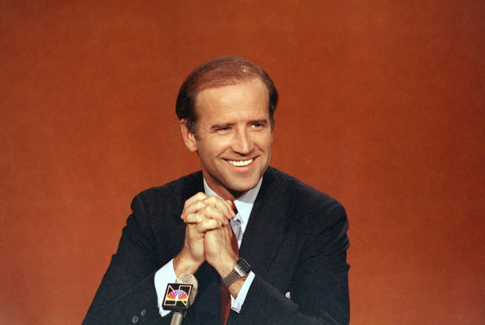 FILE - In this April 29, 1984, file photo Sen. Joe Biden, D-Del., is shown on NBC's "Face the Nation," in Washington. Biden has won the last few delegates he needed to clinch the Democratic nomination for president. (AP Photo, File)