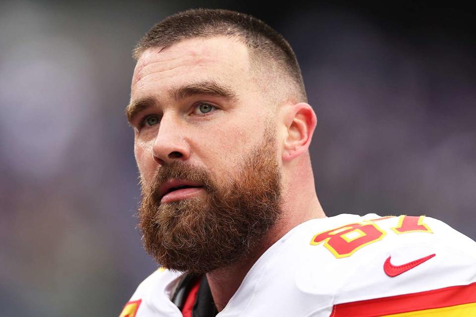 <p>Patrick Smith/Getty</p> Travis Kelce