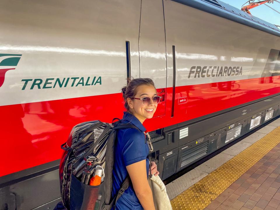 The author gets ready to board a Trenitalia train in Rome.