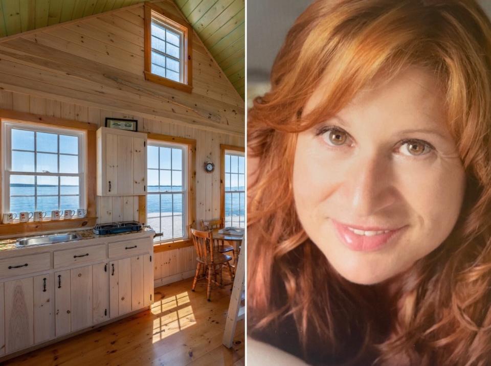 The interior of the cottage on Duck Ledges (L) and its new owner, Charlotte Gale (R).