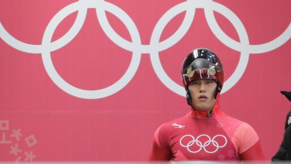 South Korea's Sungbin Yun competes in the men's skeleton event at the 2018 Winter Olympic Games at the Olympic Sliding Centre.