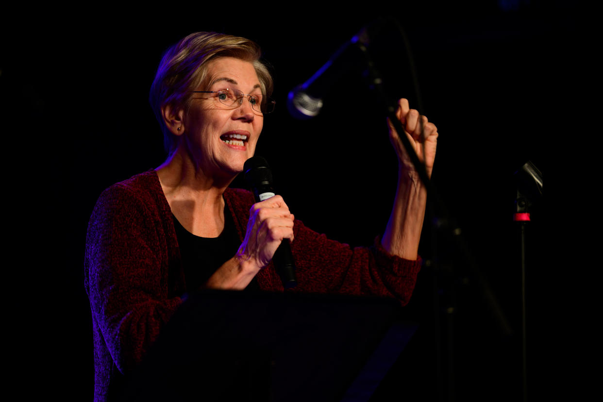 PORTLAND, OR - OCTOBER 22: Sen. Elizabeth Warren (D-MA) speaks during a rally for Oregon gubernatorial candidate Tina Kotek on October 22, 2022 in Portland, Oregon. Kotek was joined by Warren and Sen. Jeff Merkley (D-OR) to energize potential voters in a hotly contested gubernatorial race where Republican Candidate Christine Drazan has drawn within striking distance of victory. Oregon has not elected a republican Governor since 1982. (Photo by Mathieu Lewis-Rolland/Getty Images)