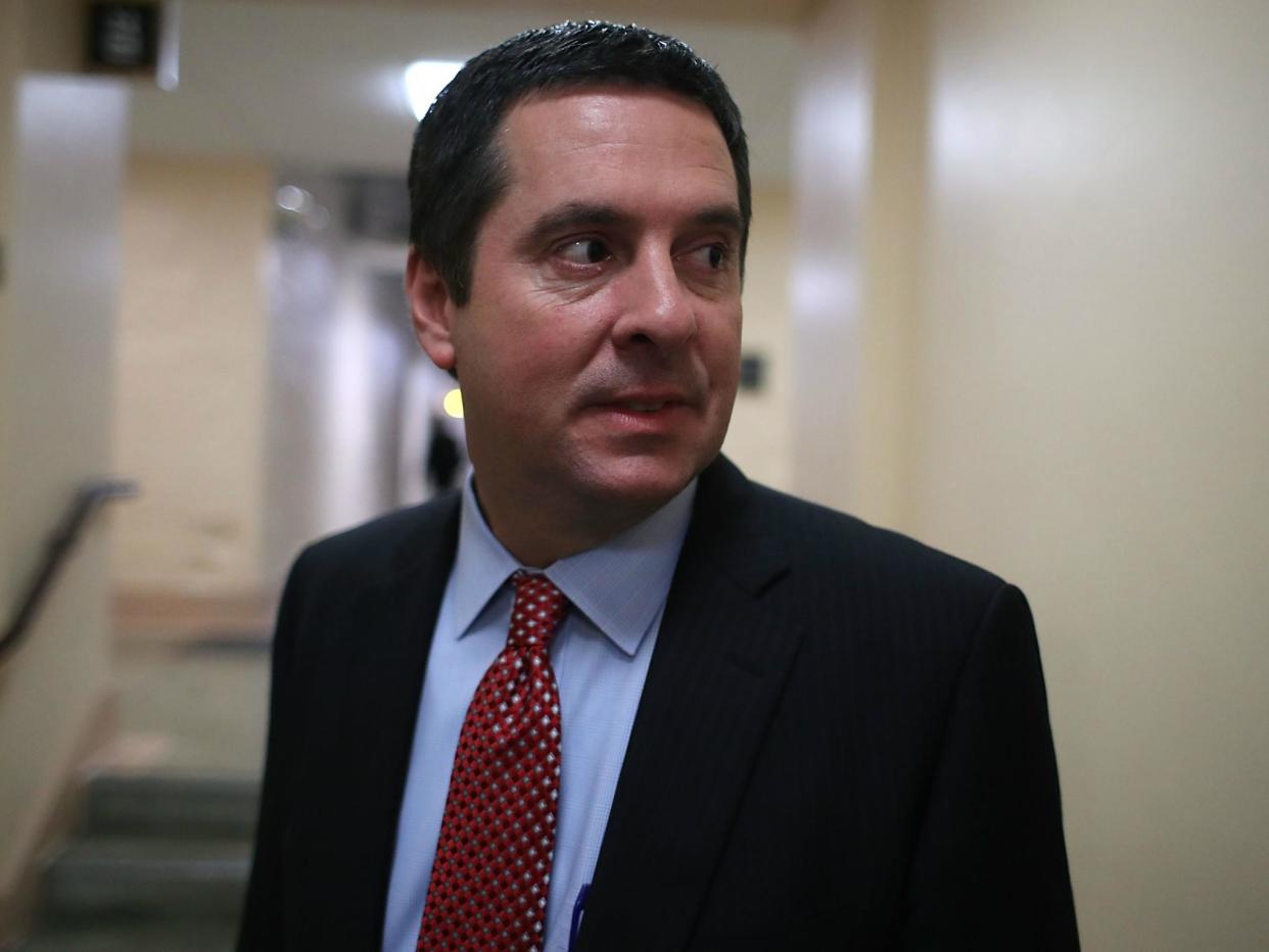 Republican Representative Devin Nunes, Chairman of the House Permanent Select Committee on Intelligence, walks away from a meeting with House GOP members, on 30 January 2018: Mark Wilson/Getty Images