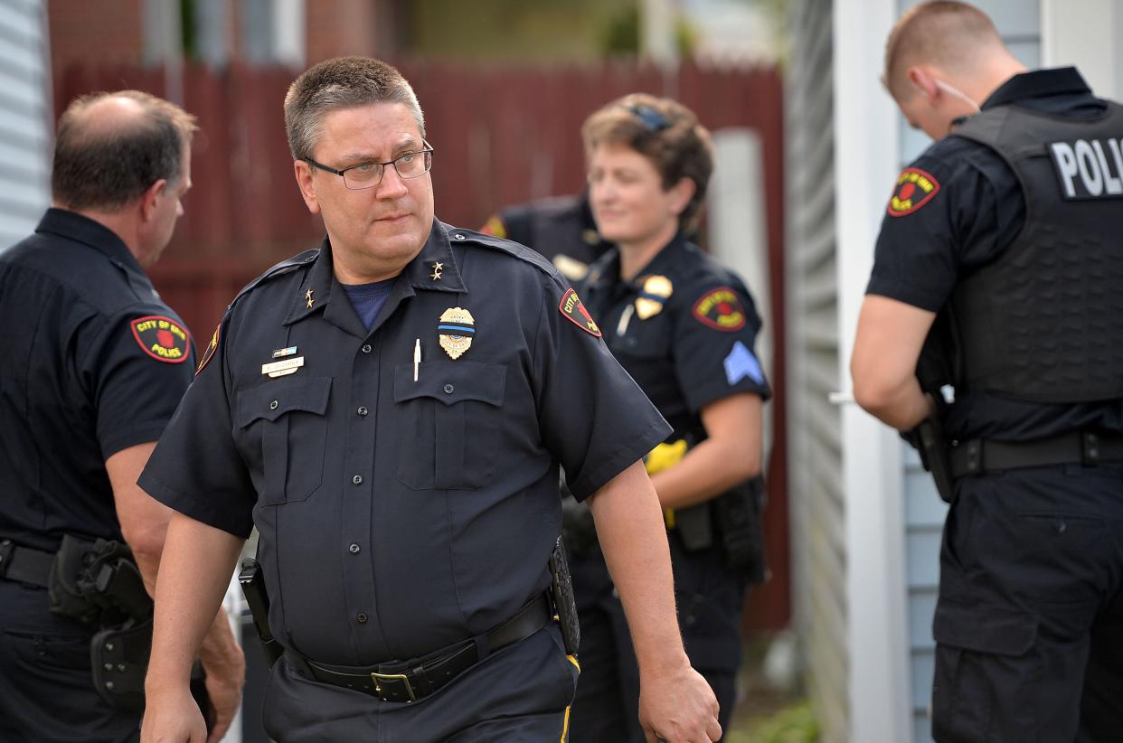 Erie Police Chief Dan Spizarny joins investigators outside the apartment of murder victim Phillip Anthony Clark, in the 300 block of West 29th Street, near Cochran Street, on Sept. 5, 2018. Clark was shot to death inside the apartment on Sept. 4, 2018.