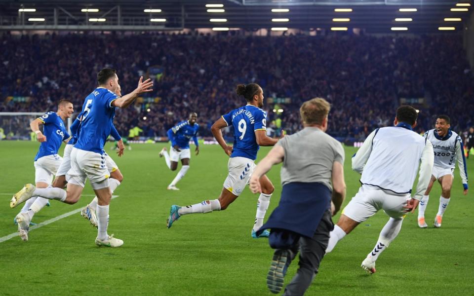 Dominic Calvert-Lewin of Everton celebrates after scoring their sides third goal - GETTY IMAGES