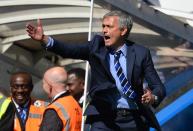 Chelsea's Jose Mourinho shouts instructions during the Premier League match against Crystal Palace at Stamford Bridge in London, on May 3, 2015