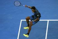 Tennis - Australian Open - Melbourne Park, Melbourne, Australia - 23/1/17 France's Gael Monfils hits a shot during his Men's singles fourth round match against Spain's Rafael Nadal. REUTERS/Jason Reed