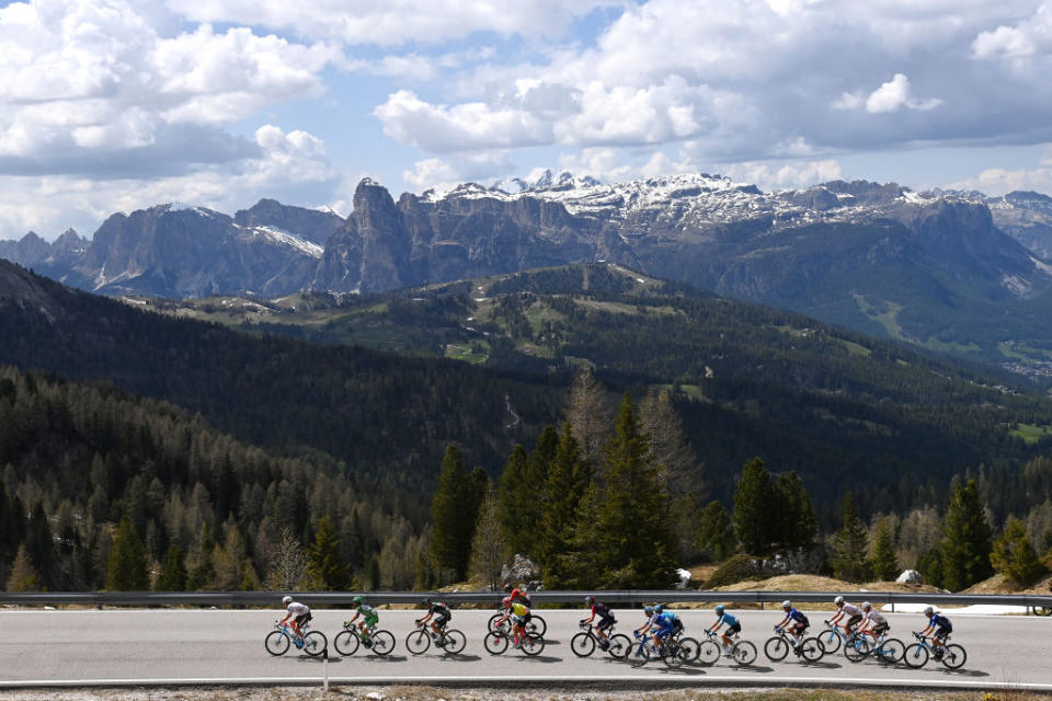 TRE CIME DI LAVAREDO ITALY  MAY 26 Alex Baudin of France and AG2R Citron Team Stefano Oldani of Italy and Team AlpecinDeceuninck Nicolas Prodhomme of France and AG2R Citron Team Vadim Pronskiy of Kazakhstan and Astana Qazaqstan Team Larry Warbasse of The United States and AG2R Citron Team Santiago Buitrago of Colombia and Team Bahrain  Victorious Patrick Konrad of Austria and Team BORA  hansgrohe Magnus Cort of Denmark and Team EF EducationEasyPost Mattia Bais of Italy and Team EOLOKometa Davide Gabburo of Italy and Team Green ProjectBardiani CSFFaizan Derek Gee of Canada and Team Israel  Premier Tech Jos Joaqun Rojas of Spain and Movistar Team Carlos Verona of Spain and Movistar Team and Michael Hepburn of Australia and Team Jayco AlUla compete in the breakaway climbing to the Passo Valparola 2196m during the 106th Giro dItalia 2023 Stage 19 a 183km stage from Longarone to Tre Cime di Lavaredo 2307m  UCIWT  on May 26 2023 in Tre Cime di Lavaredo Italy Photo by Tim de WaeleGetty Images