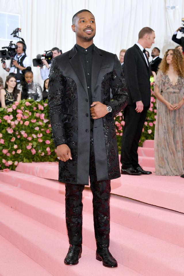 Louis Vuitton Cut Away Vest Monogram floral worn by Michael B. Jordan on  2019 SAG Awards Red Carpet