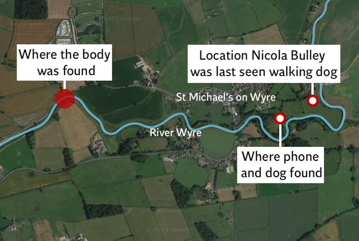 A map showing where Ms Bulley was found (Google Maps/The Independent)