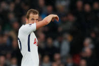 <p>Tottenham’s Harry Kane looks dejected after Arsenal’s second goal</p>