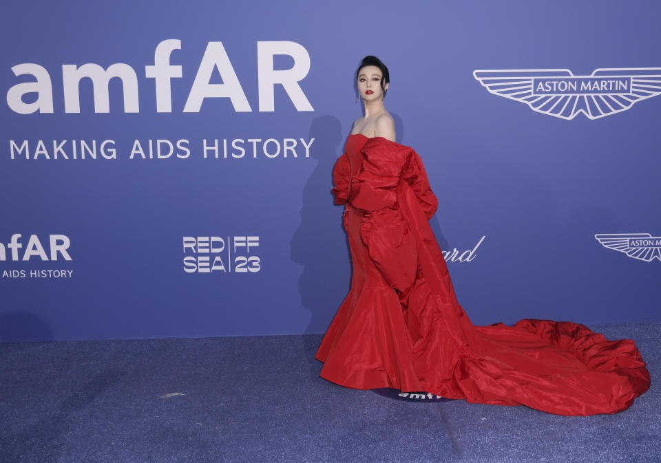 Fan Bingbing poses for photographers upon arrival at the amfAR Cinema Against AIDS benefit at the Hotel du Cap-Eden-Roc, during the 76th Cannes international film festival, Cap d'Antibes, southern France, Thursday, May 25, 2023. (Photo by Vianney Le Caer/Invision/AP)