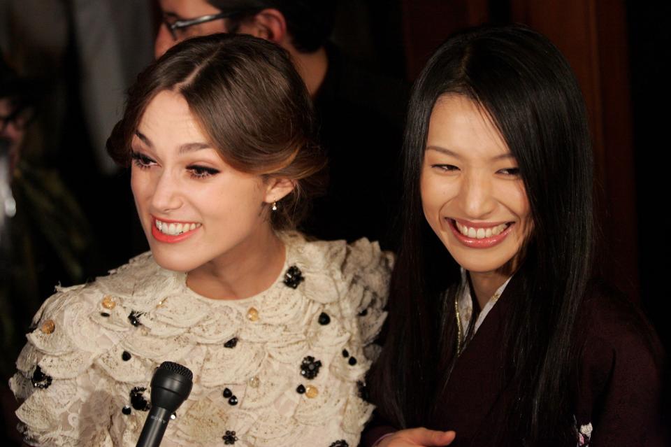 TORONTO, ON - SEPTEMBER 11: Actress Keira Knightley (L) and actress Sei Ashina are interviewed as they arrive at the "Silk" Premiere screening during the Toronto International Film Festival 2007 held at the Elgin Theatre on September 11, 2007 in Toronto, Canada. (Photo by Malcolm Taylor/Getty Images)