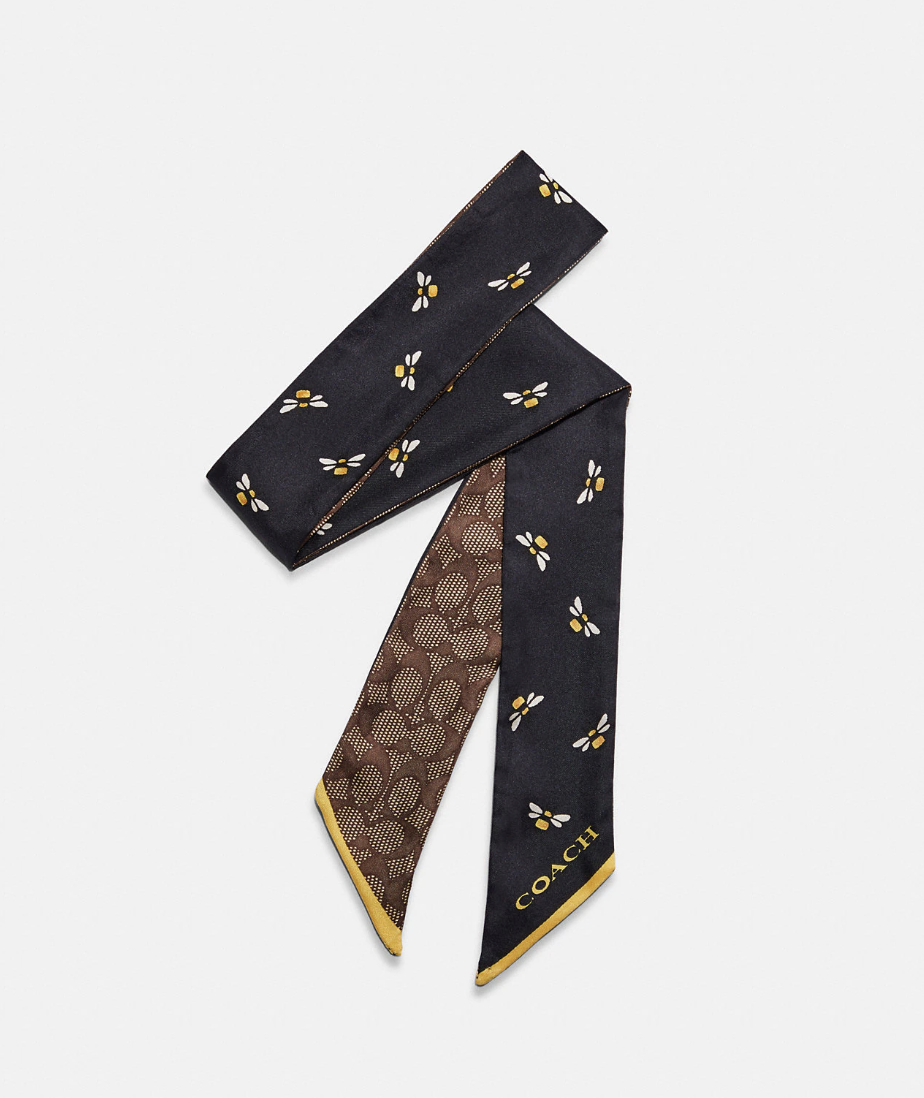 Coach Outlet Signature Bee Print Silk Skinny Scarf (Photo via Coach Outlet)